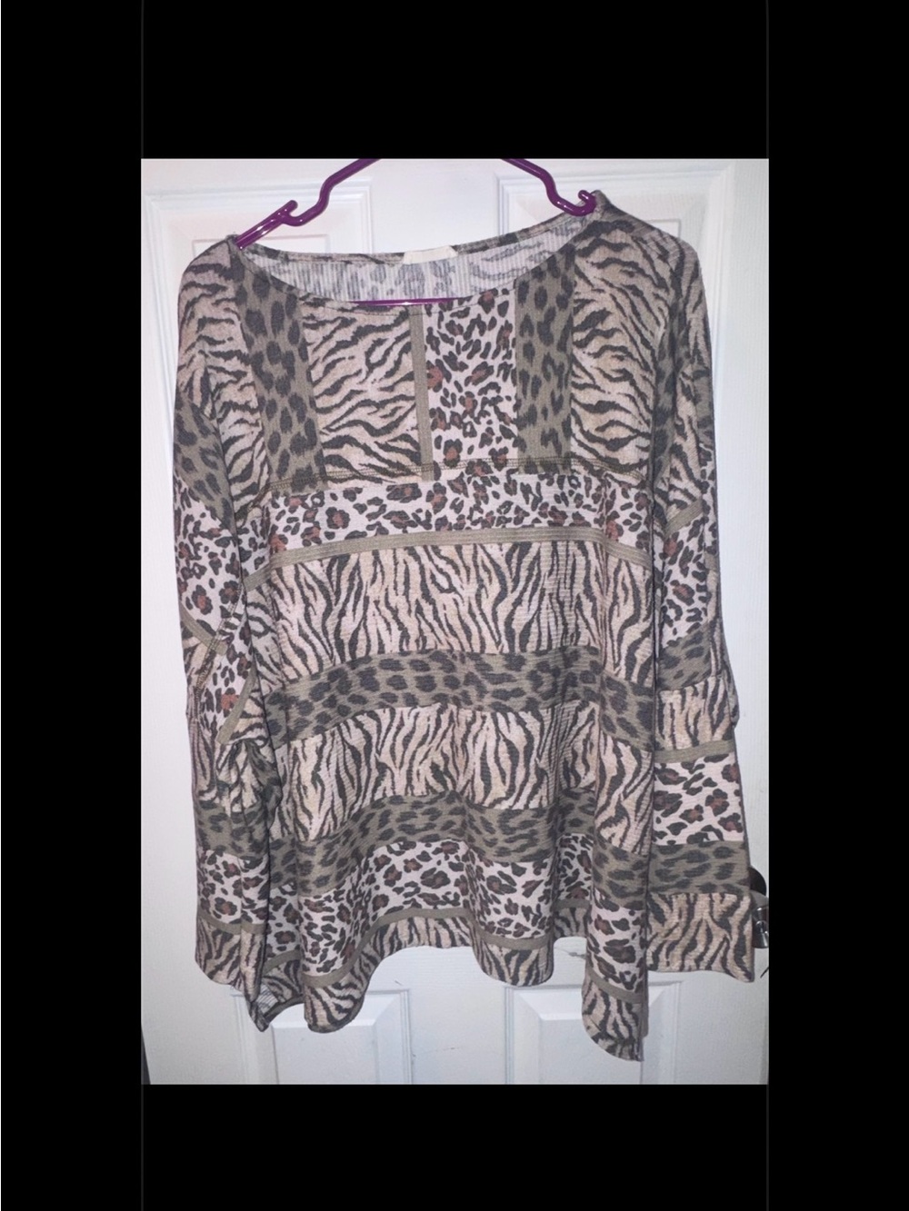 ODDY Mixed Animal Print Long Sleeve Top - Beige & Olive